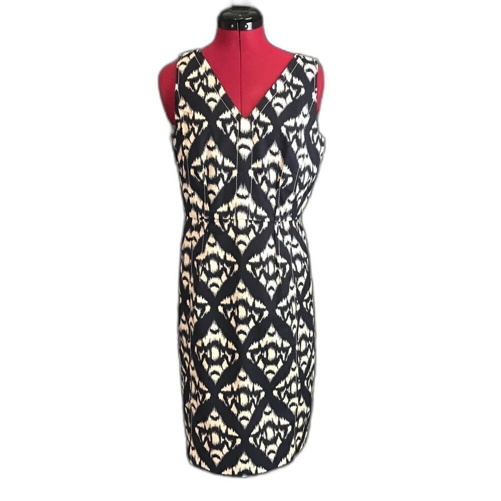 Talbots Dress Women’s Size 8 Navy Blue & Beige Cotton Sleeveless Sheath - Picture 9 of 9